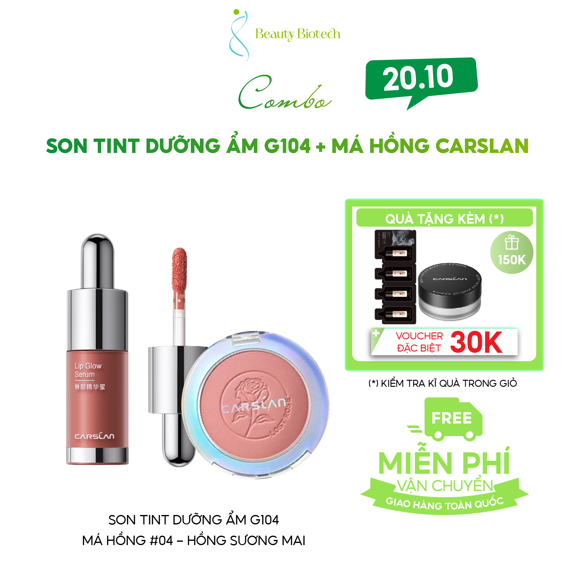 [COMBO CARSLAN] Son Tint Carslan Cấp Ẩm Căng Mọng 4.5g + Phấn Má Hồng Carslan 6 Màu 5.5g